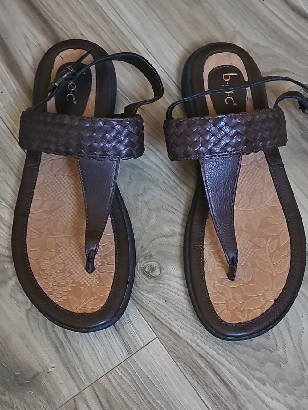 b.o.c. Braided Leather Thong Sandals — Dark Brown